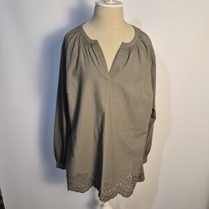 Lane Bryant Women 14 Boho Olive Green Eyelete Hem Tunic Top